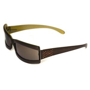 VINTAGE Gold & Wood Unisex Shield Sunglasses with Swarovski Stones